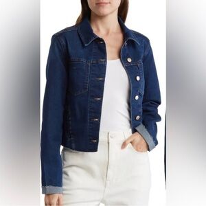 Industry Republic Womens Size M Denim Trucker Jacket Dark Blue Wash Raw Hem NWT